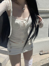 Trony button low-waist skirt (white)