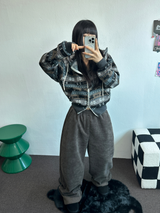 2ウェイ🤎 ノルディックフーディーセミクロッピードジップアップジャケット 🤎💙🩶2カラー