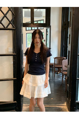 Short Sleeve Button Slim Ribbed Short Sleeve Tee