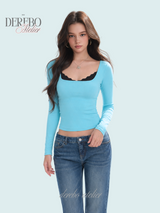 Mint Blue Square Long-Sleeve T-Shirt