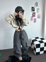 ヒーター❤カーゴオーバーロングバンディングパンツ 🩶🖤🤎💚4COLOR