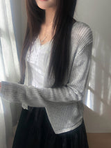 Detting Round V-Neck Knit Cardigan