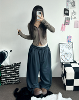 STRIPE SLIN クロップドフーディージップアップ 🤎❤🩶🖤3COLOR