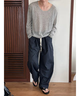 [Unisex] Linen stripe banding pants(2color)