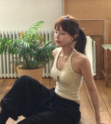 [ cap insert ] scoop two-line halter tank top