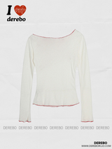 wide neck off-shoulder lettering long-sleeve t-shirt