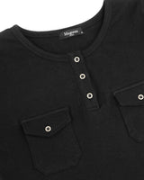Pocket Henley Neck Ribbed Long Sleeve Black