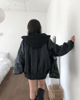 メトレザーフードフライトジャケット