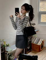 #Border Tie Point Slim Long Sleeve T-shirt (2color)