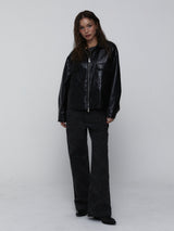 Eco Leather Bomber Jacket_Black