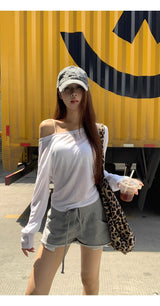 サンオフ アンバランス ホワイト 長袖Tシャツ