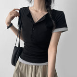 パーコ レイヤード ボタン ショートスリーブ Tシャツ(4 colors)