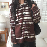 Salt Stripe Pocket Hooded Knit Cardigan