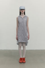 LAYERED HOODIE WOVEN DRESS [GRAY]