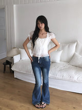 Bev Flip Pocket Bootcut Washing Denim Pants
