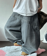 HIGH QUALITY 🩶 ASYMMETRIC RIVET POCKET BALLOON WASHED DENIM 🩶🤎 - 2 COLORS, 2 SIZES