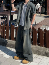 Western tin-washed denim pants