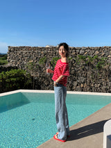 [MADE] Spool Stripe Unbalanced Off-Shoulder T-Shirt