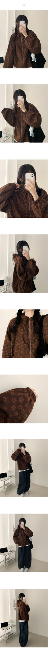 Bonv Flower Embossed stereoscopic pattern hood zip-up