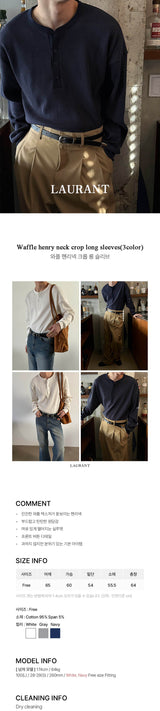 Waffle henry neck crop long sleeves(3color)