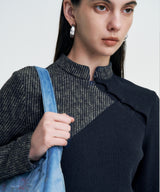 Melange Rib Panelled Long Dress _ NAVY