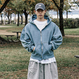 VINTAGE WASHING DENIM HOODIE ZIP UP