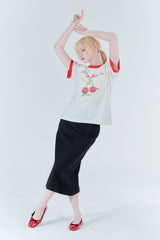 チェリーリンガーTシャツ_クリーム/レッド