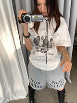 レタリングバンドルーズフィットショートスリーブtシャツ