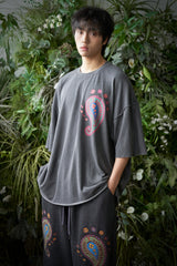 ペイズリー柄カットアウト 1/2 Tシャツ (Charcoal)