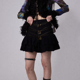 SHEISSHE/MULTIPLE-ZIPPER LACE SHORT SKIRT