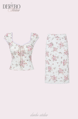 Antique Floral Perfume Skirt Two-Piece Set (blouse+skirt set)