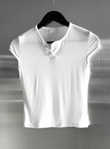 Lien Eyelet Henley Neck Open Crop Top