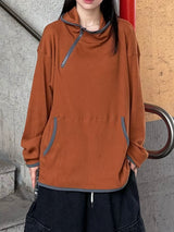 knit diagonal zipper hoodie