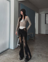 Boldy Eyelet Belted Bootcut Denim Pants