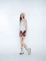 PLEATES WRAP SKIRT [BROWN]