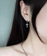 Cross Cubic Silver Earrings