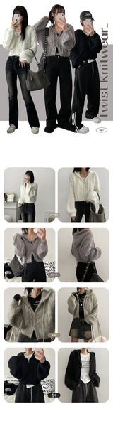Toti Two Way Twisted Knitted Hooded Zip-Up Hoodie
