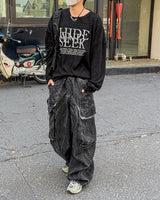 Fringe Balloon Cargo Denim Pants