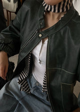 NON COLLAR LEATHER JACKET