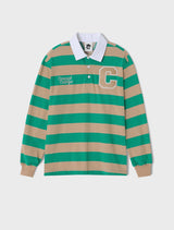 Cpatch Stripe Rugby Sweat Collar T-shirt / Green-Beige [Unisex]