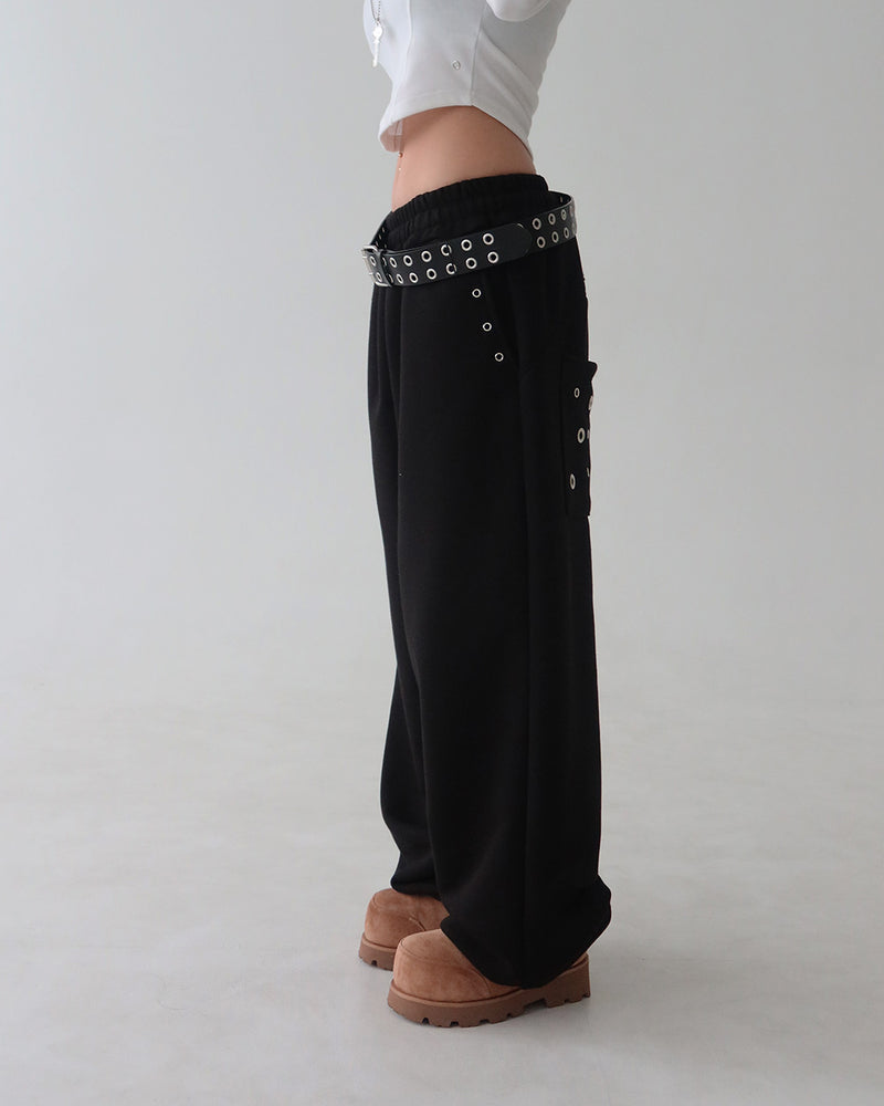 Punching eyelet string wide pants
