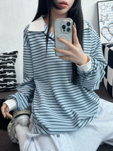BIG COLLAR OVER MOXY ストライプルーズ長袖Tシャツ💙🩵🤎❤4COLOR
