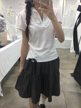 レースジップカラー半袖パフTシャツ(pink)