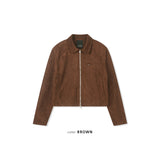 Suede crop biker jacket(Brown)