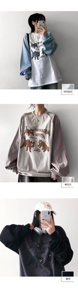 Oat boxy raglan cat sweatshirt