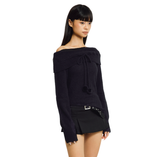 コットンキャンディーオフショルダーニット [BLACK]