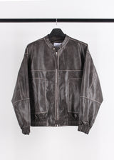 NON COLLAR LEATHER JACKET