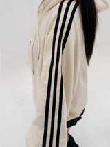 (UNISEX) THREE-STRIPE OVERSIZED CUTE BOXY HOODIE - 2 COLOR