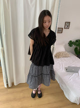 26SS★ [BAONHAUS] ヤンビチェックレースバンディングミディスカート