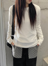 Achu ブラッシュド ベーシック ラウンド ロングスリーブ Tシャツ